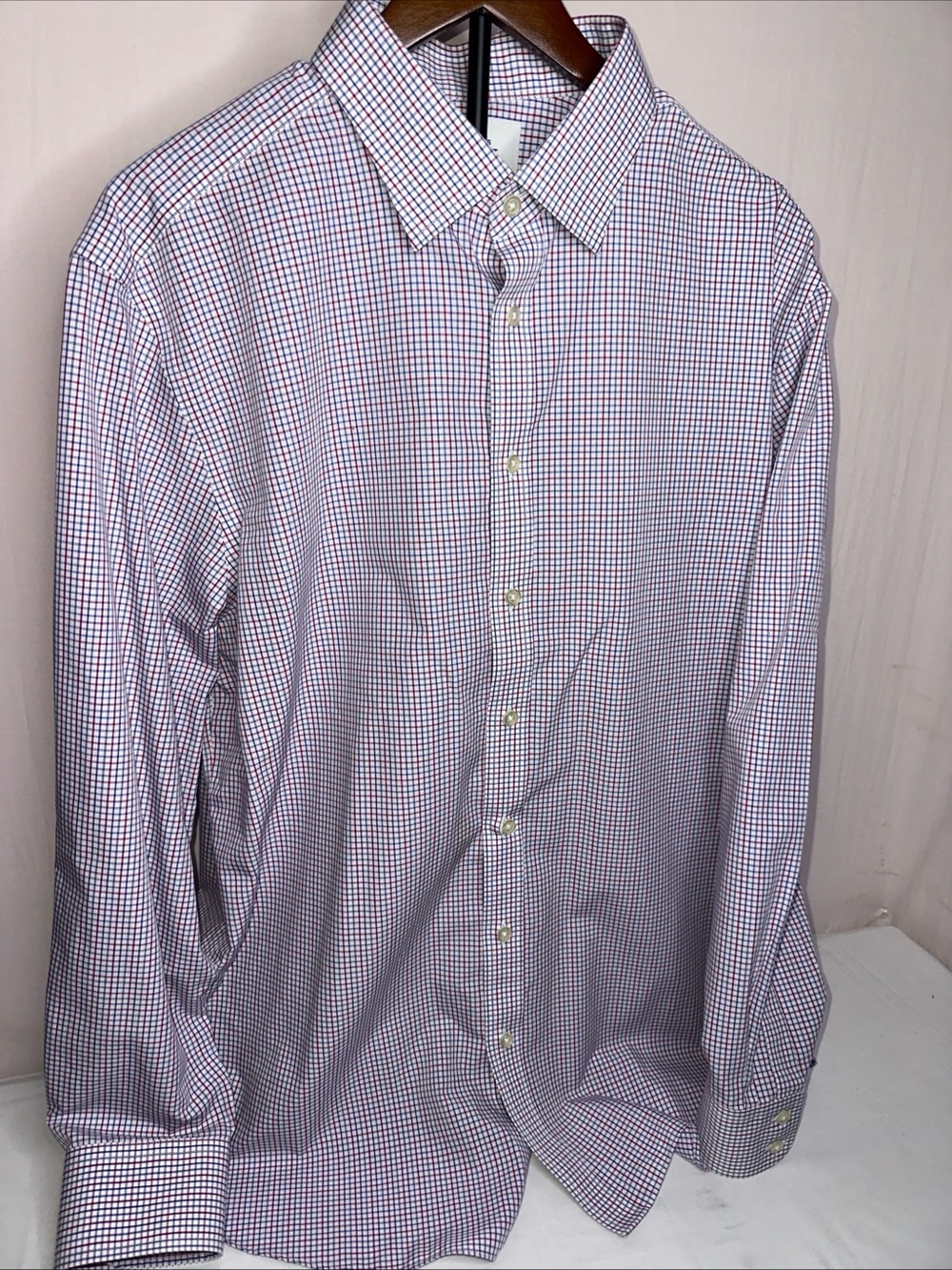 Charles Tyrwhitt White Shirt with Red/White/ Blue Micro-Check 100% Cotton